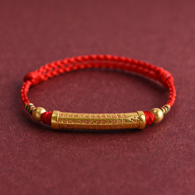 Wear FengShui Handmade Alloy Heart Sutra Protection Strength Rope Bracelet Anklet