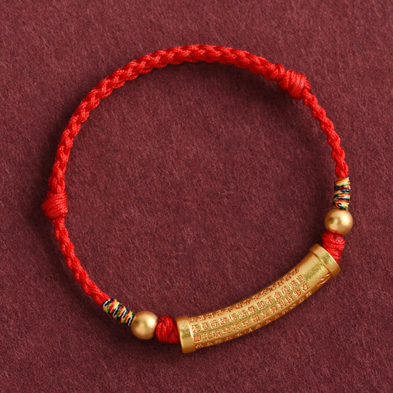 Wear FengShui Handmade Alloy Heart Sutra Protection Strength Rope Bracelet Anklet