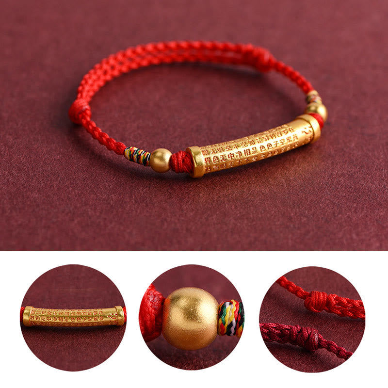 Wear FengShui Handmade Alloy Heart Sutra Protection Strength Rope Bracelet Anklet
