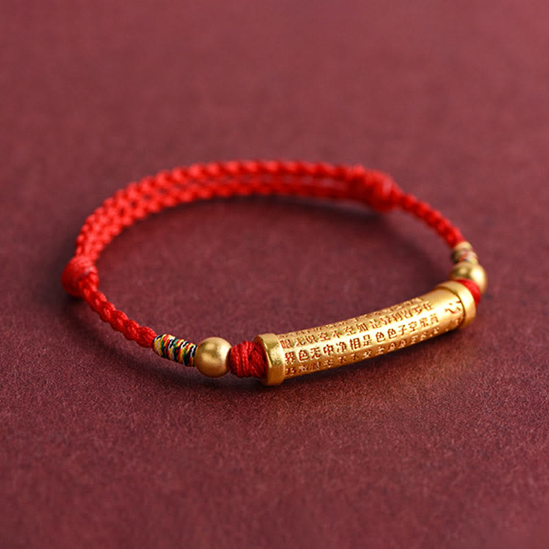 Wear FengShui Handmade Alloy Heart Sutra Protection Strength Rope Bracelet Anklet
