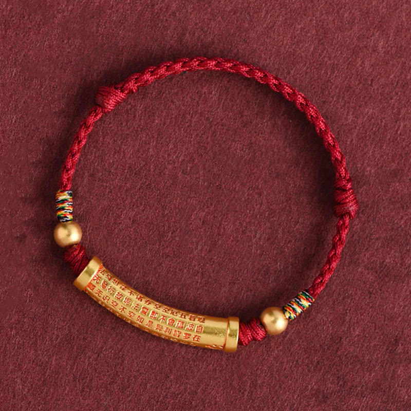 Wear FengShui Handmade Alloy Heart Sutra Protection Strength Rope Bracelet Anklet