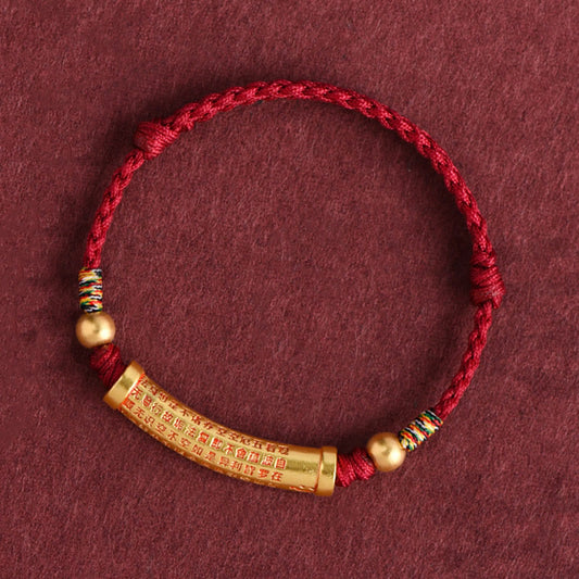 Wear FengShui Handmade Alloy Heart Sutra Protection Strength Rope Bracelet Anklet