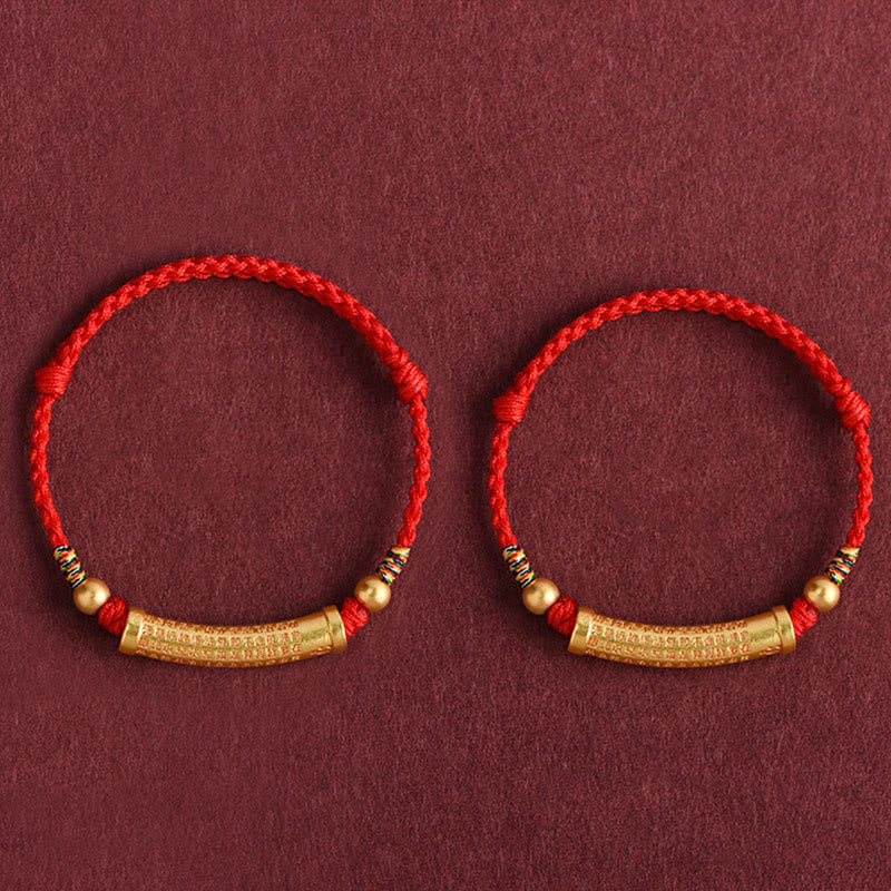 Wear FengShui Handmade Alloy Heart Sutra Protection Strength Rope Bracelet Anklet