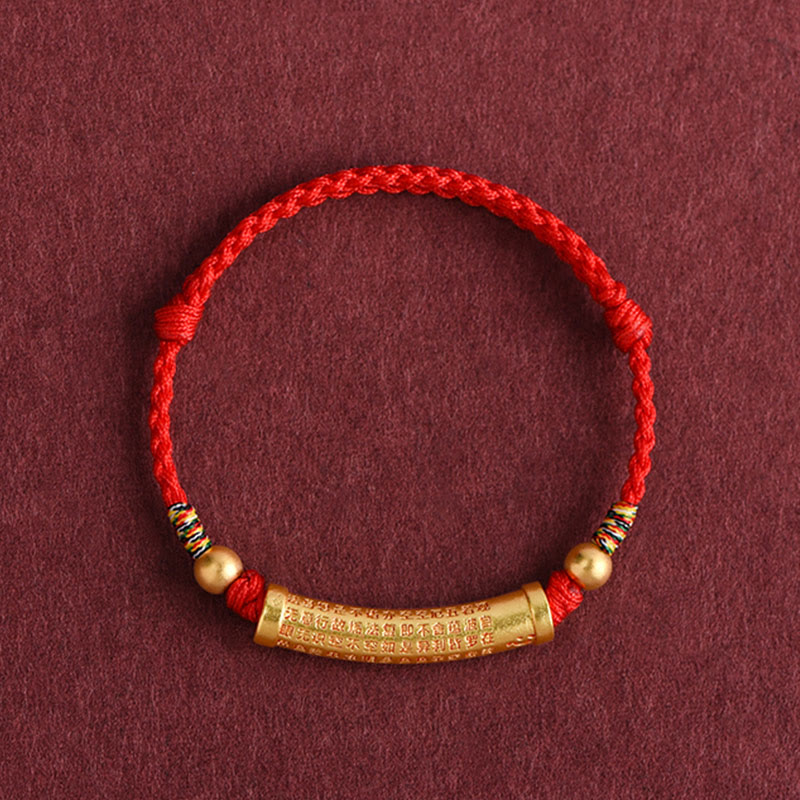 Wear FengShui Handmade Alloy Heart Sutra Protection Strength Rope Bracelet Anklet
