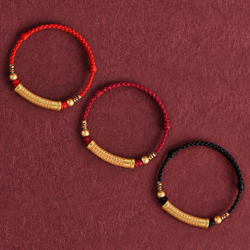 Wear FengShui Handmade Alloy Heart Sutra Protection Strength Rope Bracelet Anklet