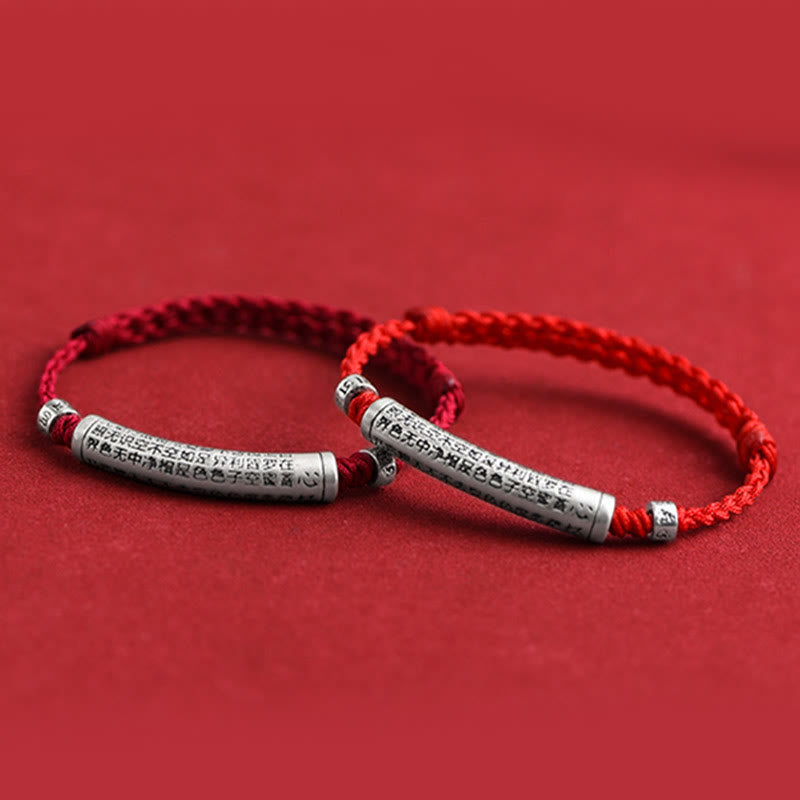 Wear FengShui Handmade 999 Sterling Silver Om Mani Padme Hum Heart Sutra Carved Luck Rope Bracelet Anklet