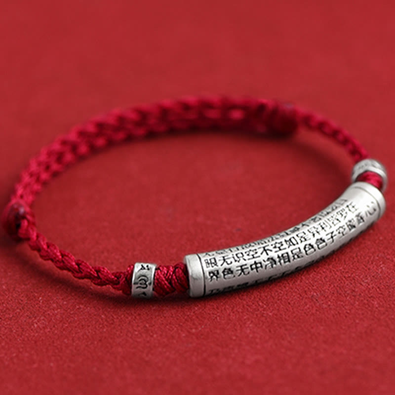 Wear FengShui Handmade 999 Sterling Silver Om Mani Padme Hum Heart Sutra Carved Luck Rope Bracelet Anklet