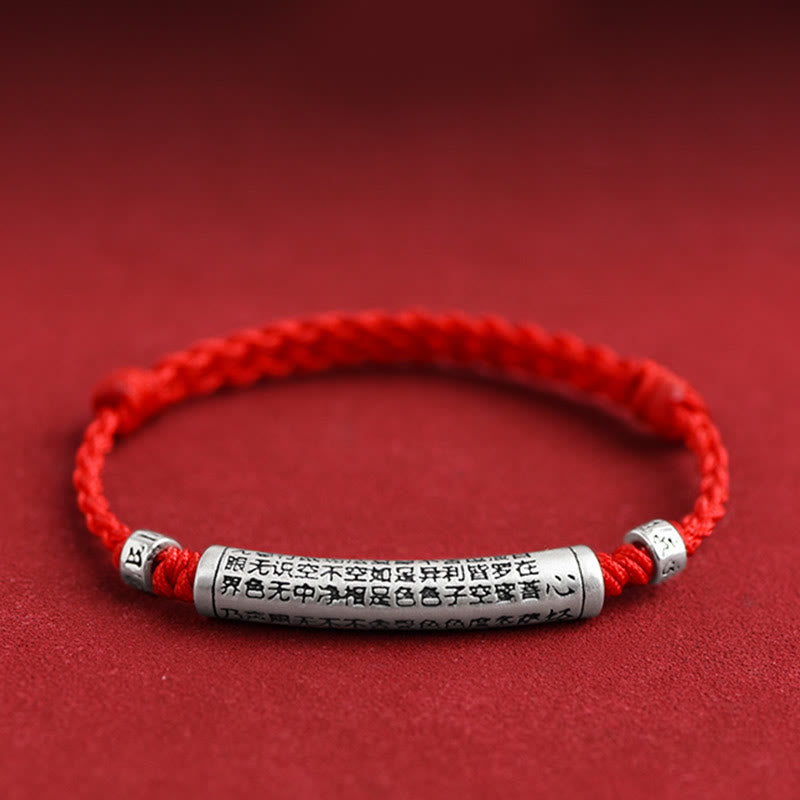 Wear FengShui Handmade 999 Sterling Silver Om Mani Padme Hum Heart Sutra Carved Luck Rope Bracelet Anklet