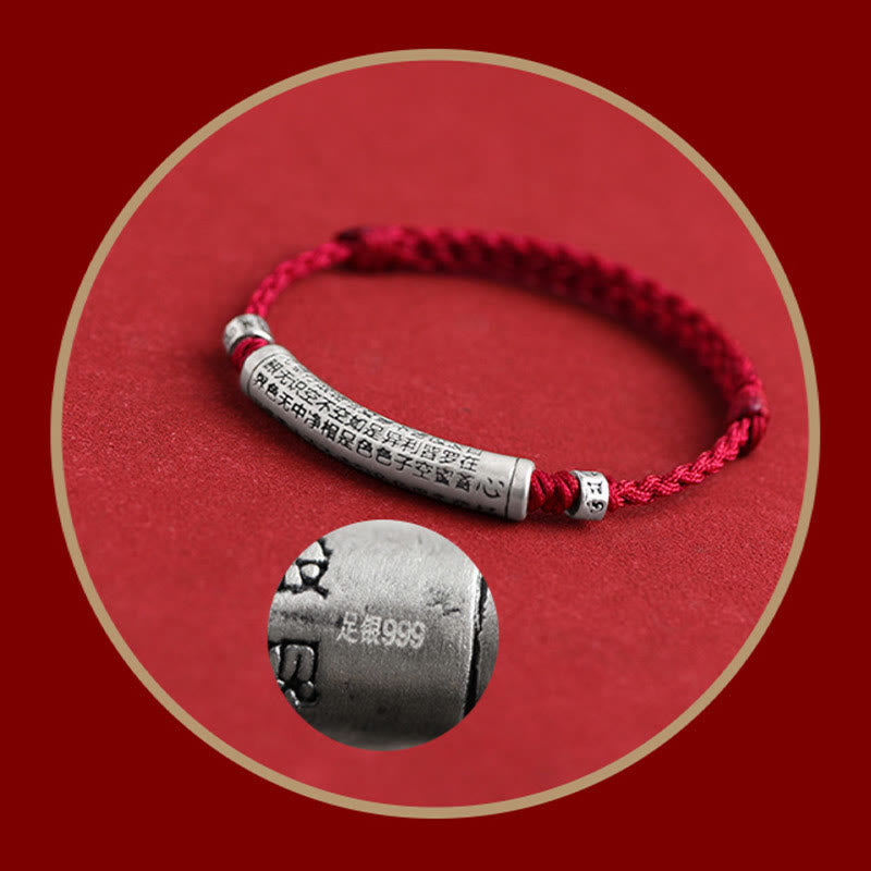 Wear FengShui Handmade 999 Sterling Silver Om Mani Padme Hum Heart Sutra Carved Luck Rope Bracelet Anklet