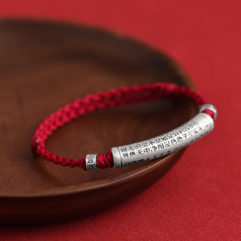 Wear FengShui Handmade 999 Sterling Silver Om Mani Padme Hum Heart Sutra Carved Luck Rope Bracelet Anklet