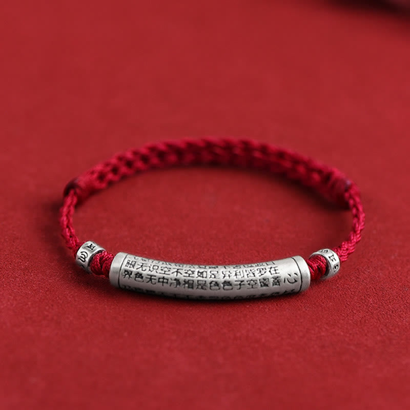 Wear FengShui Handmade 999 Sterling Silver Om Mani Padme Hum Heart Sutra Carved Luck Rope Bracelet Anklet