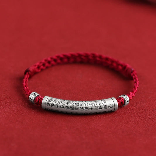 Wear FengShui Handmade 999 Sterling Silver Om Mani Padme Hum Heart Sutra Carved Luck Rope Bracelet Anklet
