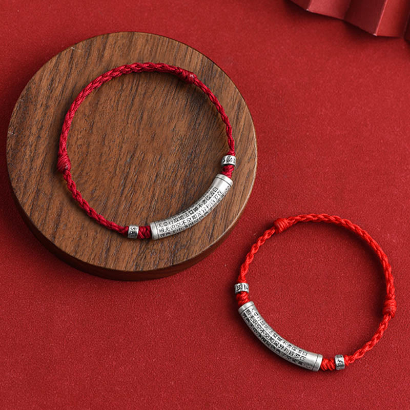 Wear FengShui Handmade 999 Sterling Silver Om Mani Padme Hum Heart Sutra Carved Luck Rope Bracelet Anklet
