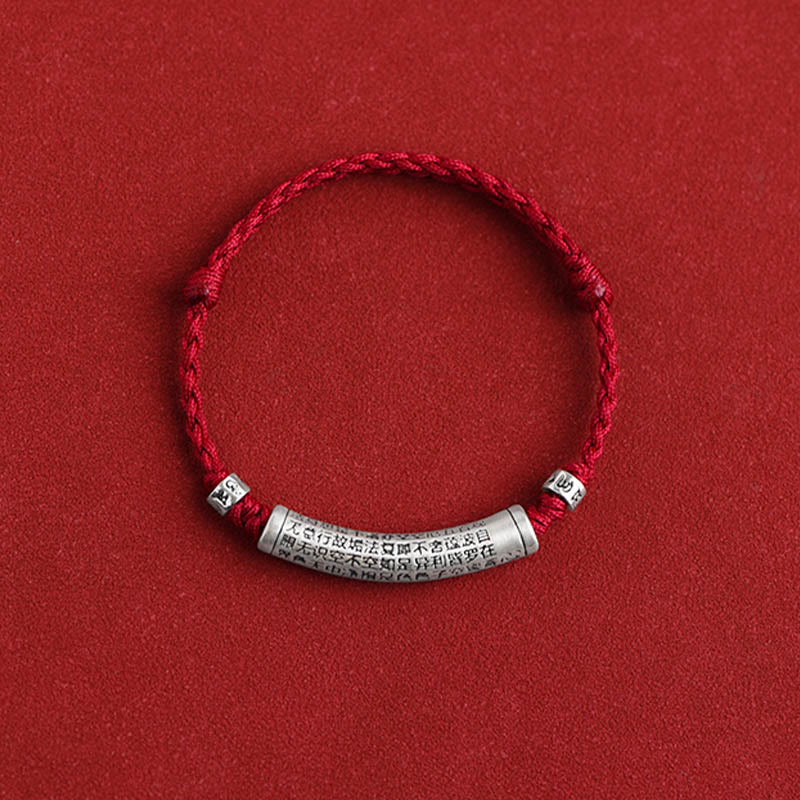 Wear FengShui Handmade 999 Sterling Silver Om Mani Padme Hum Heart Sutra Carved Luck Rope Bracelet Anklet