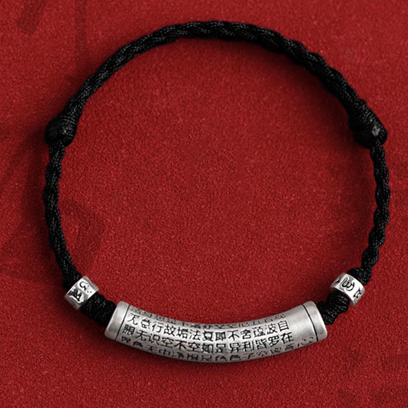 Wear FengShui Handmade 999 Sterling Silver Om Mani Padme Hum Heart Sutra Carved Luck Rope Bracelet Anklet