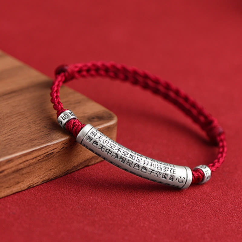 Wear FengShui Handmade 999 Sterling Silver Om Mani Padme Hum Heart Sutra Carved Luck Rope Bracelet Anklet