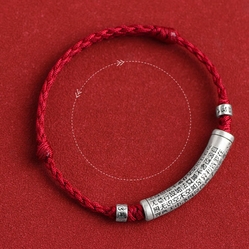 Wear FengShui Handmade 999 Sterling Silver Om Mani Padme Hum Heart Sutra Carved Luck Rope Bracelet Anklet