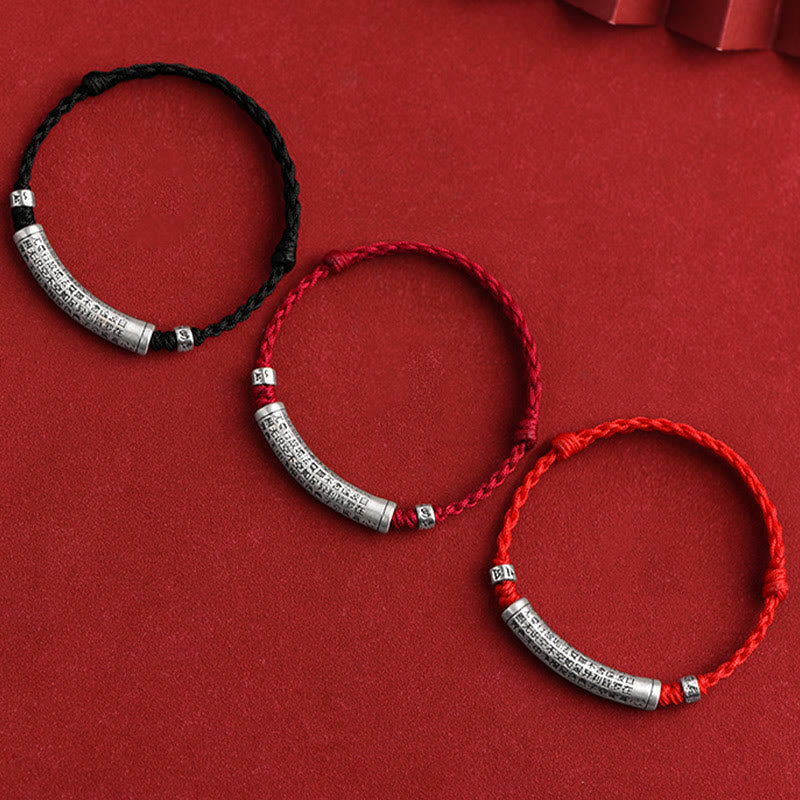 Wear FengShui Handmade 999 Sterling Silver Om Mani Padme Hum Heart Sutra Carved Luck Rope Bracelet Anklet