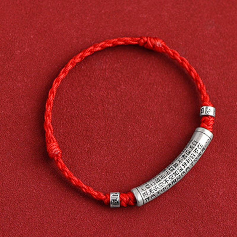 Wear FengShui Handmade 999 Sterling Silver Om Mani Padme Hum Heart Sutra Carved Luck Rope Bracelet Anklet
