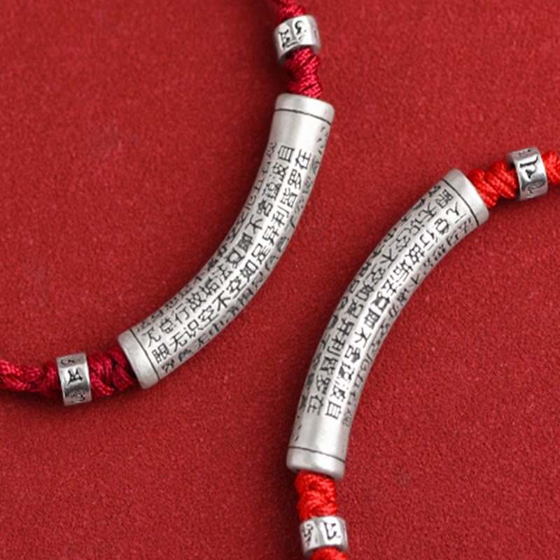 Wear FengShui Handmade 999 Sterling Silver Om Mani Padme Hum Heart Sutra Carved Luck Rope Bracelet Anklet