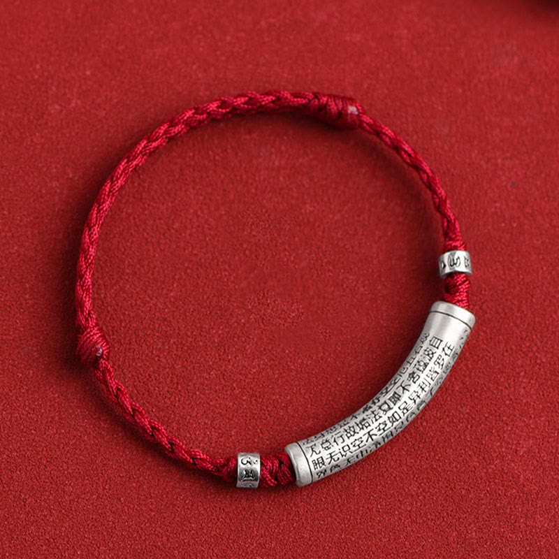 Wear FengShui Handmade 999 Sterling Silver Om Mani Padme Hum Heart Sutra Carved Luck Rope Bracelet Anklet