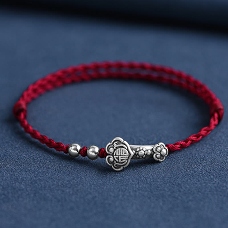 Wear FengShui Handmade 999 Sterling Silver Fu Character Wish Ruyi Handle Fortune Rope Bracelet Anklet