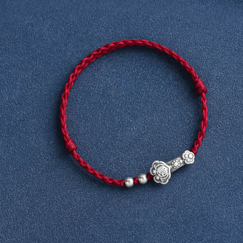Wear FengShui Handmade 999 Sterling Silver Fu Character Wish Ruyi Handle Fortune Rope Bracelet Anklet