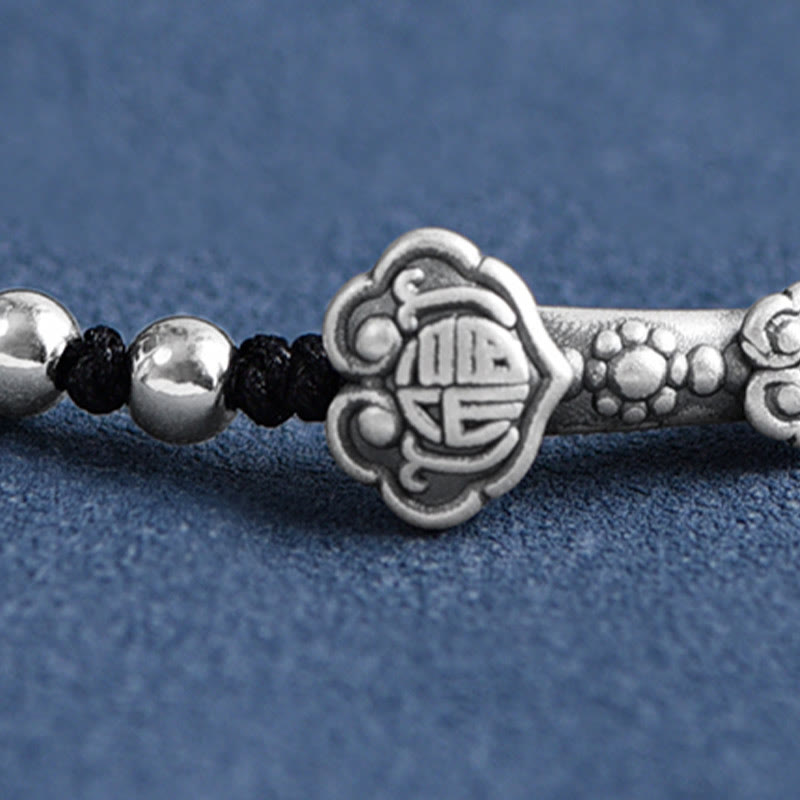 Wear FengShui Handmade 999 Sterling Silver Fu Character Wish Ruyi Handle Fortune Rope Bracelet Anklet