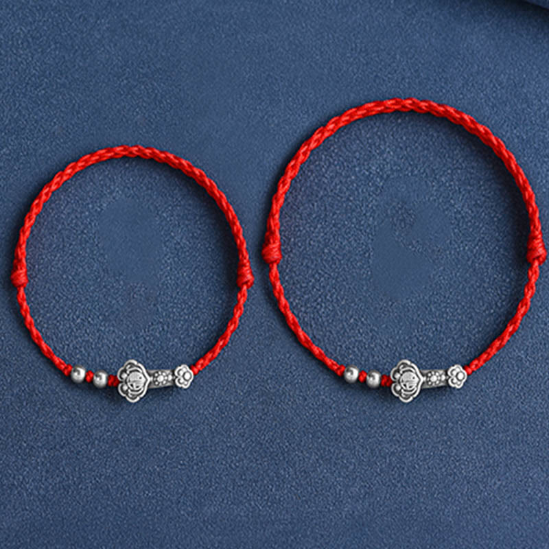 Wear FengShui Handmade 999 Sterling Silver Fu Character Wish Ruyi Handle Fortune Rope Bracelet Anklet