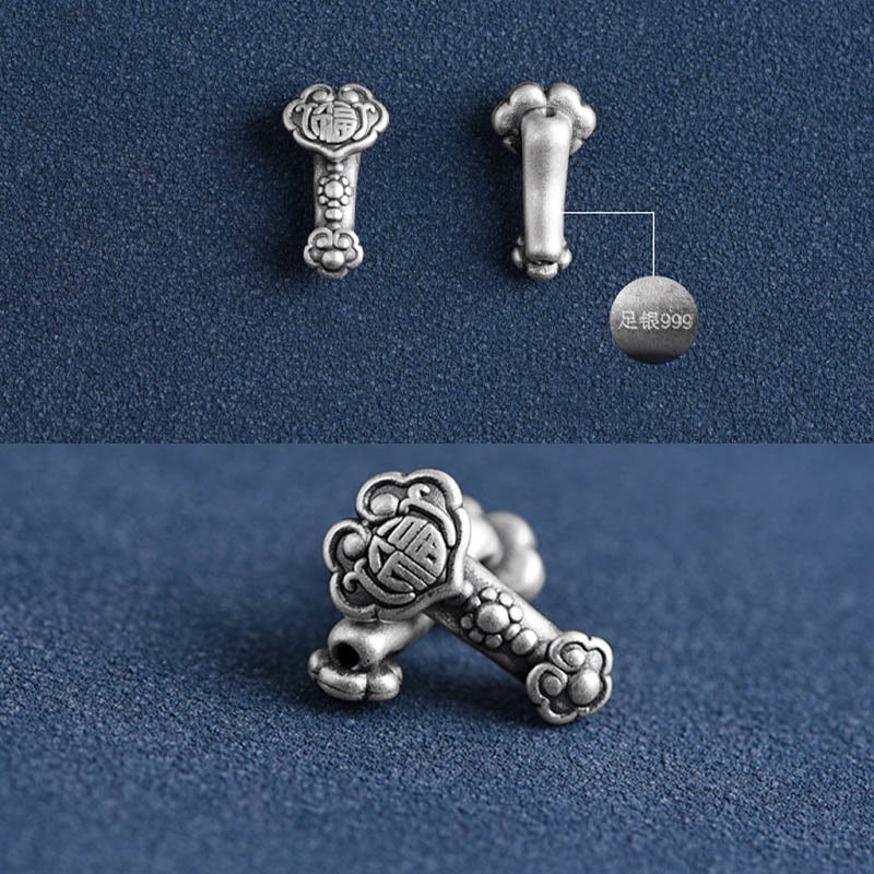 Wear FengShui Handmade 999 Sterling Silver Fu Character Wish Ruyi Handle Fortune Rope Bracelet Anklet