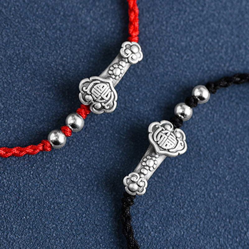 Wear FengShui Handmade 999 Sterling Silver Fu Character Wish Ruyi Handle Fortune Rope Bracelet Anklet