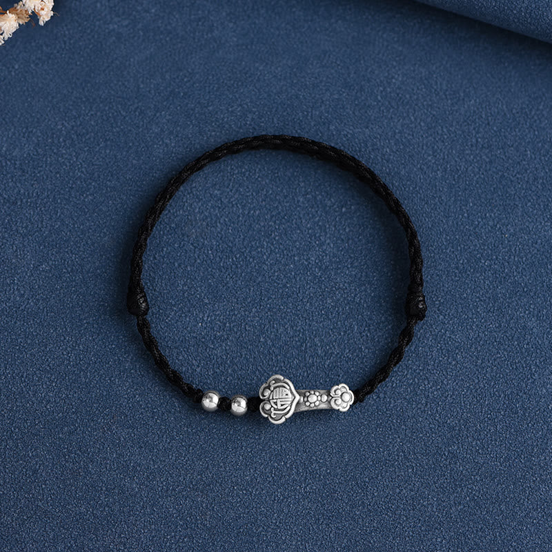 Wear FengShui Handmade 999 Sterling Silver Fu Character Wish Ruyi Handle Fortune Rope Bracelet Anklet