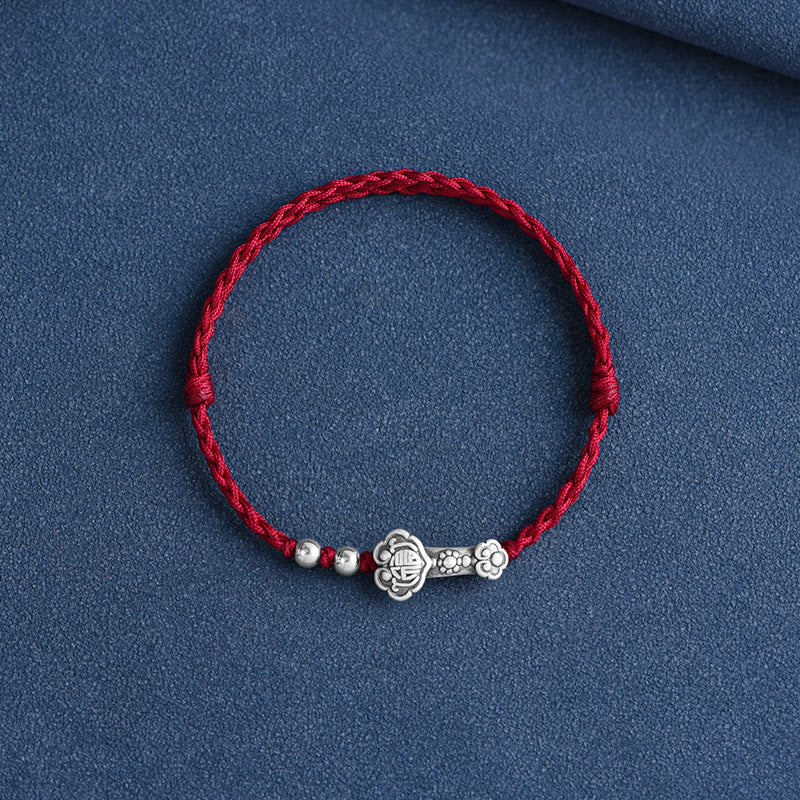 Wear FengShui Handmade 999 Sterling Silver Fu Character Wish Ruyi Handle Fortune Rope Bracelet Anklet