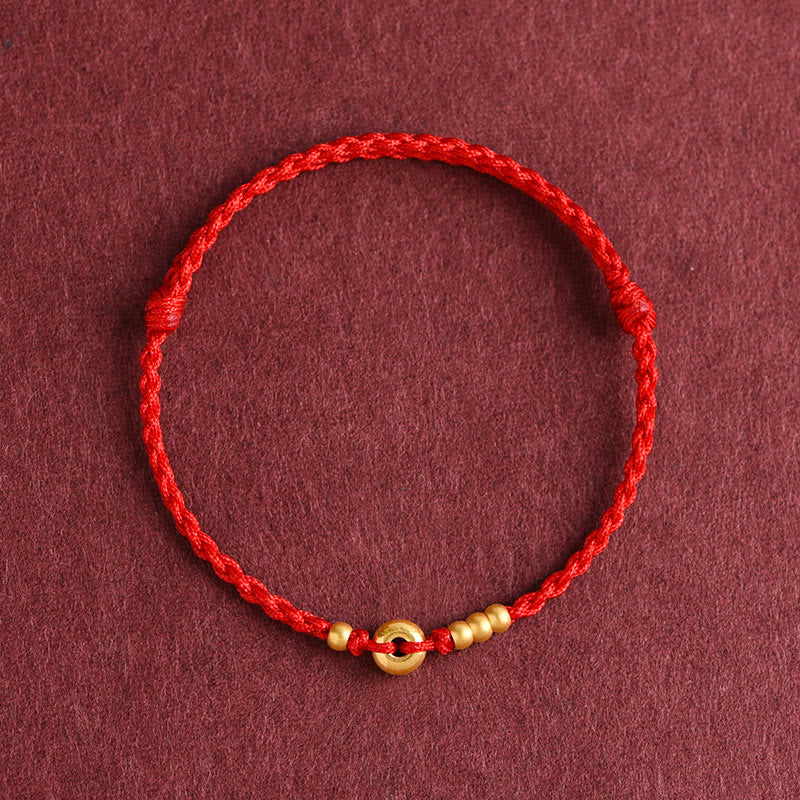 Wear FengShui 999 Gold Small Peace Buckle Design Handmade Luck Braided Rope Bracelet Anklet