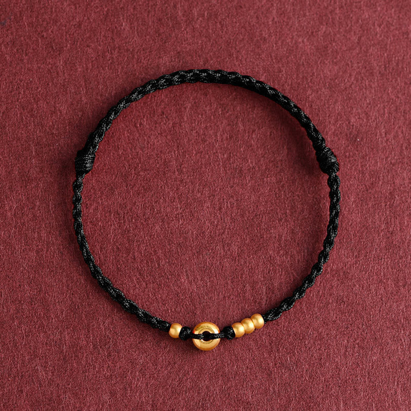 Wear FengShui 999 Gold Small Peace Buckle Design Handmade Luck Braided Rope Bracelet Anklet