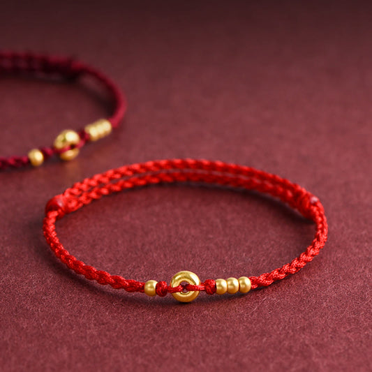 Wear FengShui 999 Gold Small Peace Buckle Design Handmade Luck Braided Rope Bracelet Anklet