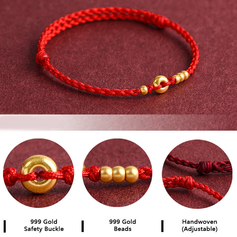 Wear FengShui 999 Gold Small Peace Buckle Design Handmade Luck Braided Rope Bracelet Anklet