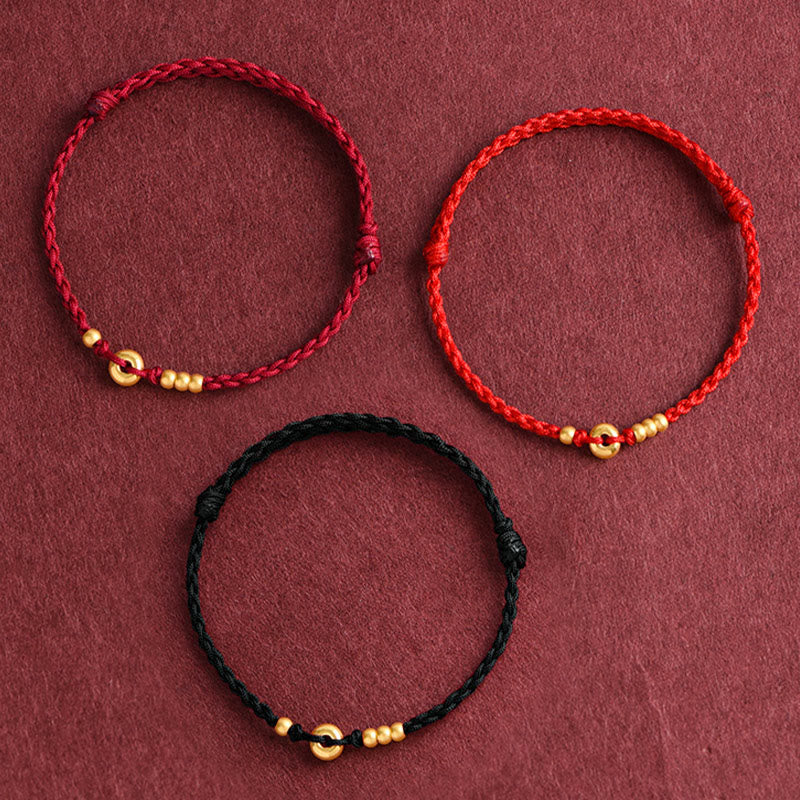 Wear FengShui 999 Gold Small Peace Buckle Design Handmade Luck Braided Rope Bracelet Anklet