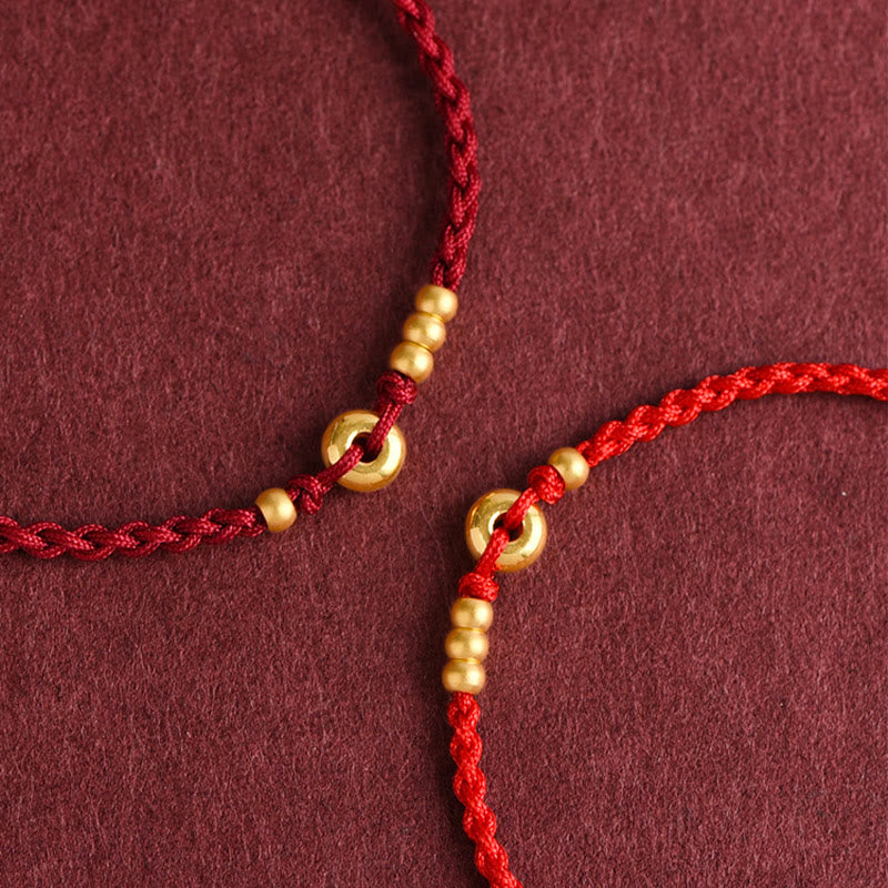 Wear FengShui 999 Gold Small Peace Buckle Design Handmade Luck Braided Rope Bracelet Anklet
