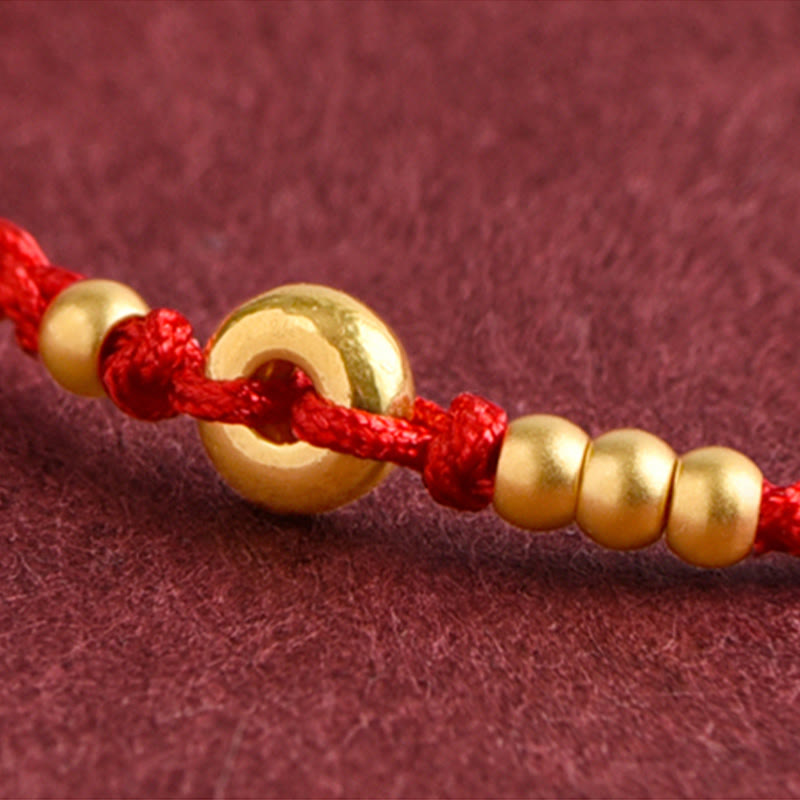 Wear FengShui 999 Gold Small Peace Buckle Design Handmade Luck Braided Rope Bracelet Anklet