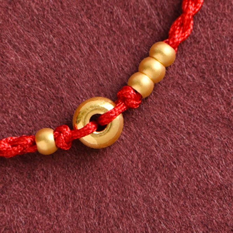 Wear FengShui 999 Gold Small Peace Buckle Design Handmade Luck Braided Rope Bracelet Anklet