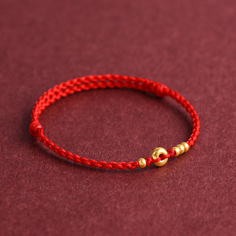 Wear FengShui 999 Gold Small Peace Buckle Design Handmade Luck Braided Rope Bracelet Anklet