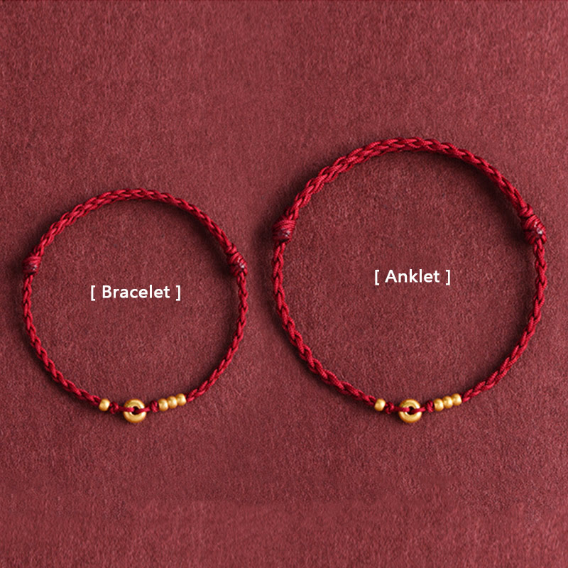 Wear FengShui 999 Gold Small Peace Buckle Design Handmade Luck Braided Rope Bracelet Anklet