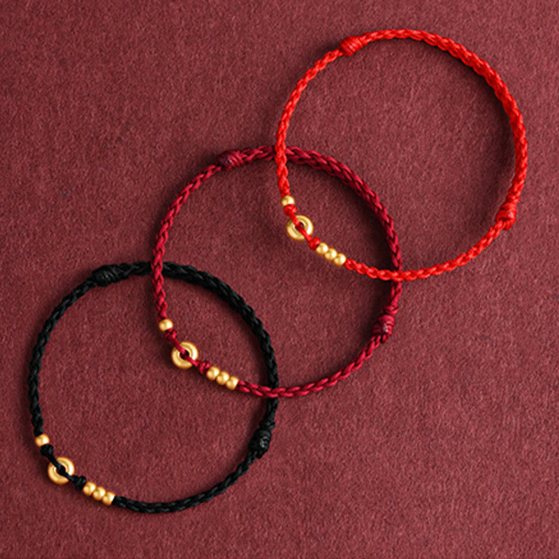 Wear FengShui 999 Gold Small Peace Buckle Design Handmade Luck Braided Rope Bracelet Anklet