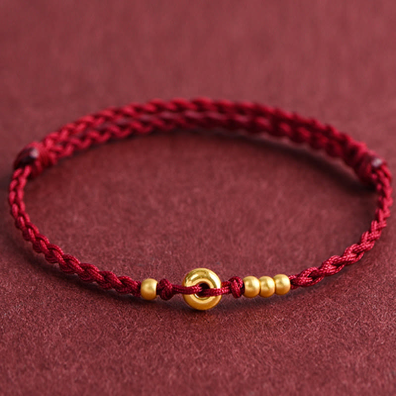 Wear FengShui 999 Gold Small Peace Buckle Design Handmade Luck Braided Rope Bracelet Anklet