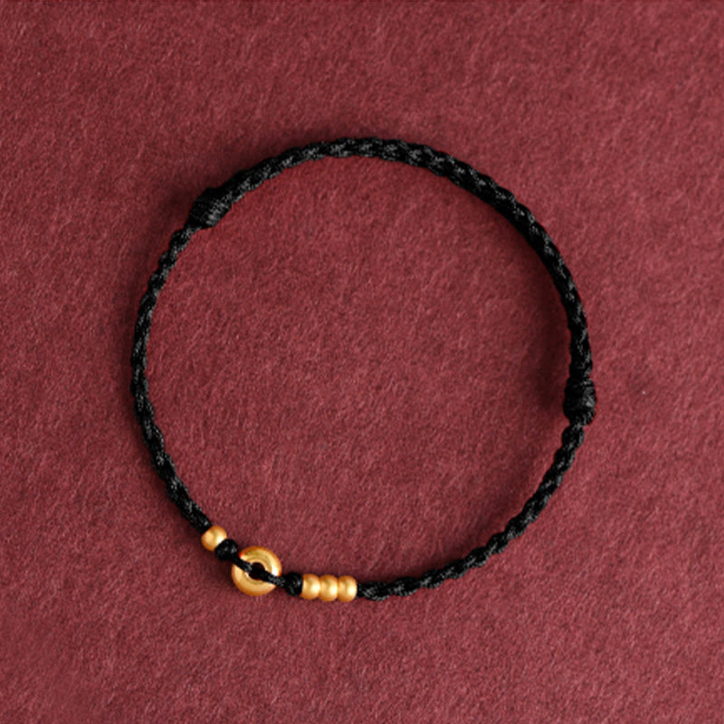 Wear FengShui 999 Gold Small Peace Buckle Design Handmade Luck Braided Rope Bracelet Anklet