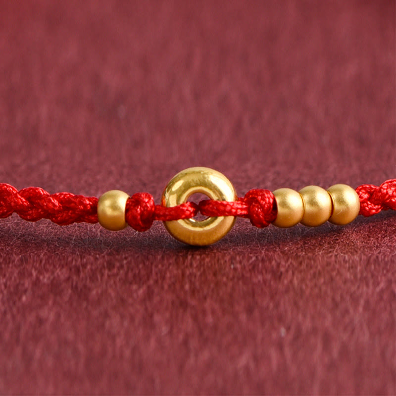 Wear FengShui 999 Gold Small Peace Buckle Design Handmade Luck Braided Rope Bracelet Anklet