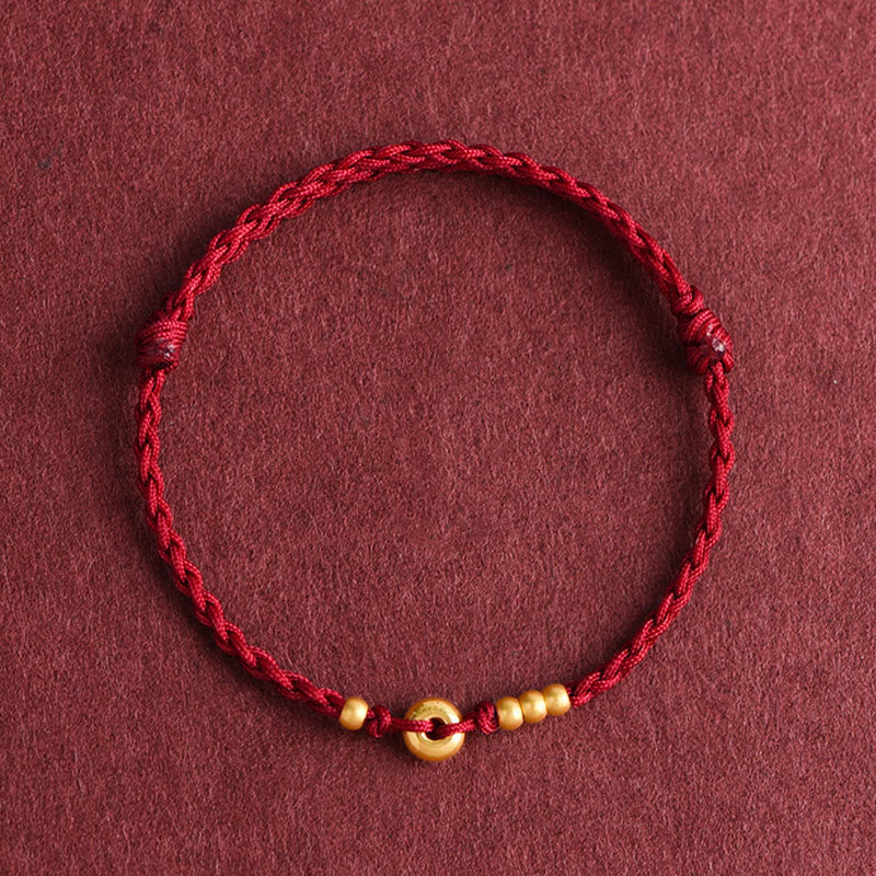 Wear FengShui 999 Gold Small Peace Buckle Design Handmade Luck Braided Rope Bracelet Anklet