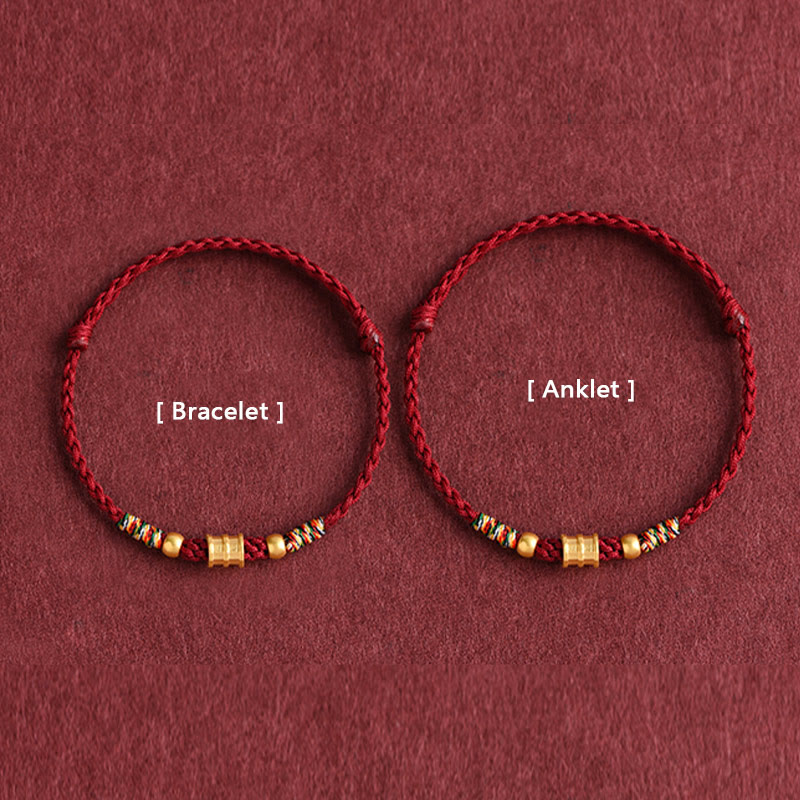 Wear FengShui 999 Gold Small Bucket Shape Design Handmade Luck Braided Rope Bracelet Anklet