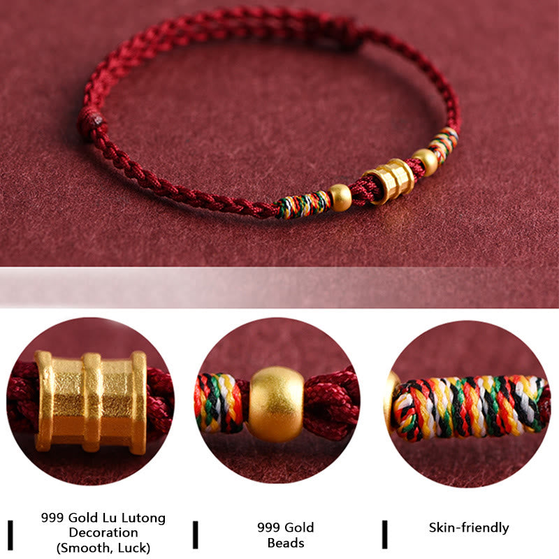 Wear FengShui 999 Gold Small Bucket Shape Design Handmade Luck Braided Rope Bracelet Anklet